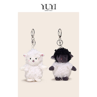 YUYI原创丑萌可爱黑小羊书包包挂件毛绒车钥匙扣公仔情侣背包挂饰