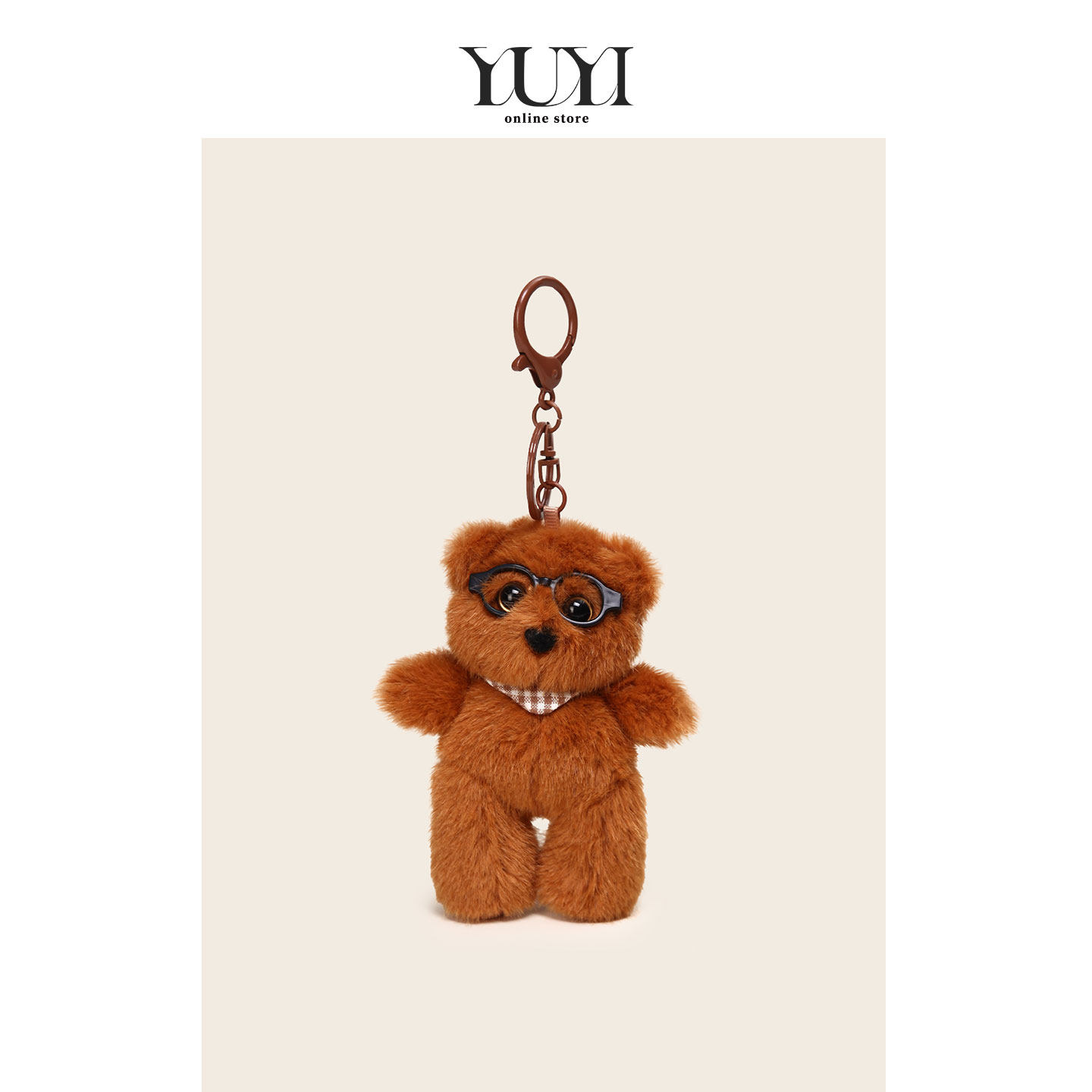 YUYI原创丑萌眼镜小熊毛绒公仔玩偶情侣书包包挂件钥匙扣男生礼物