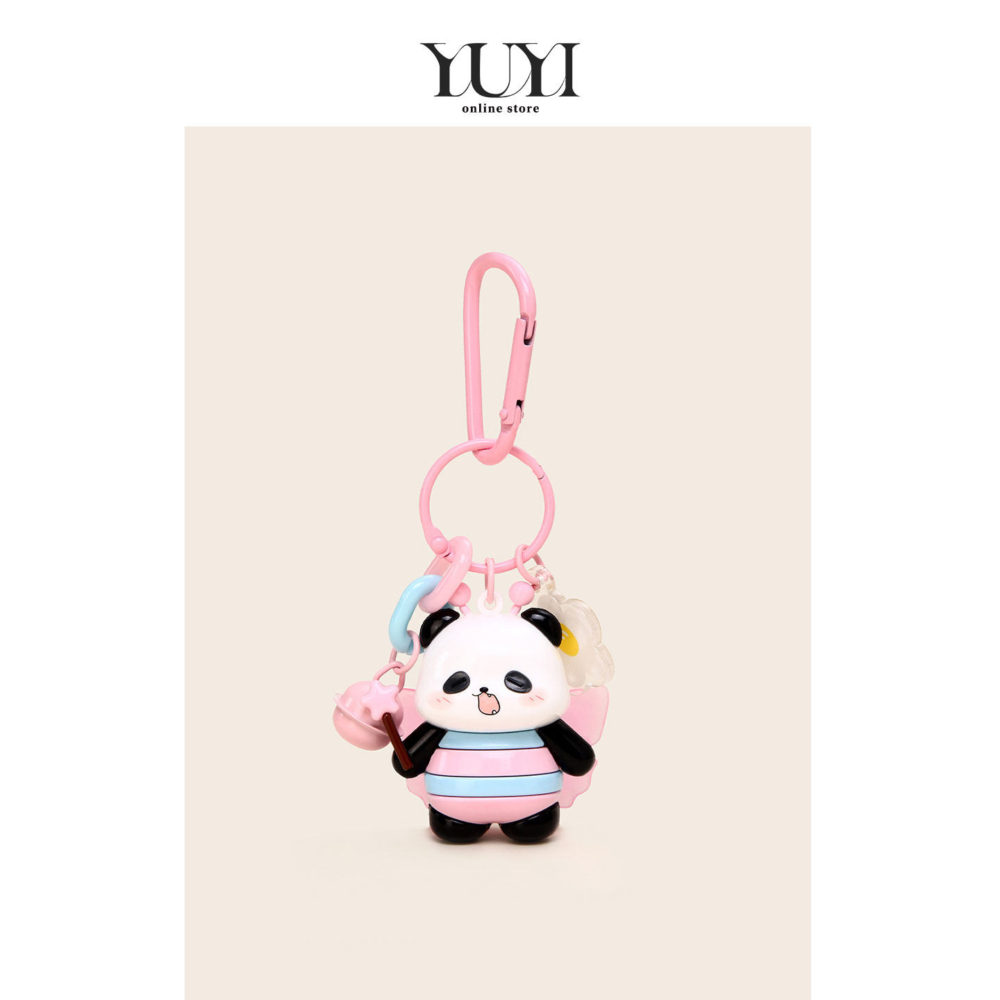 YUYI原创可爱粉色蝴蝶夜光熊猫车钥匙扣可爱公仔情侣书包包挂件女
