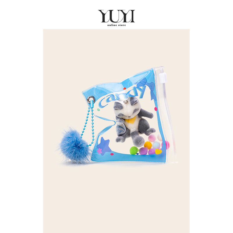 YUYI原创卡通可爱蓝色小熊猫咪植绒包包挂件背包挂饰U盘吊坠礼物