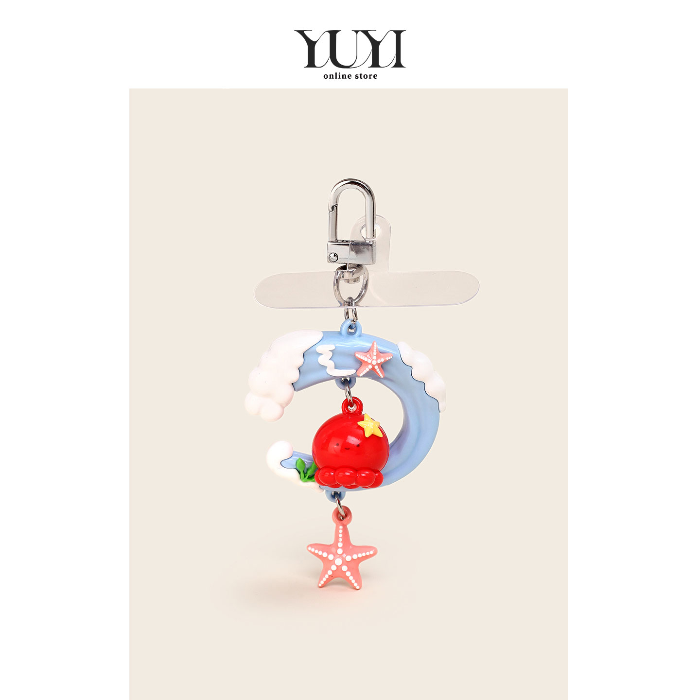 YUYI原创手机吊坠玩偶海洋浪花环章鱼企鹅公仔书包挂件钥匙扣挂饰