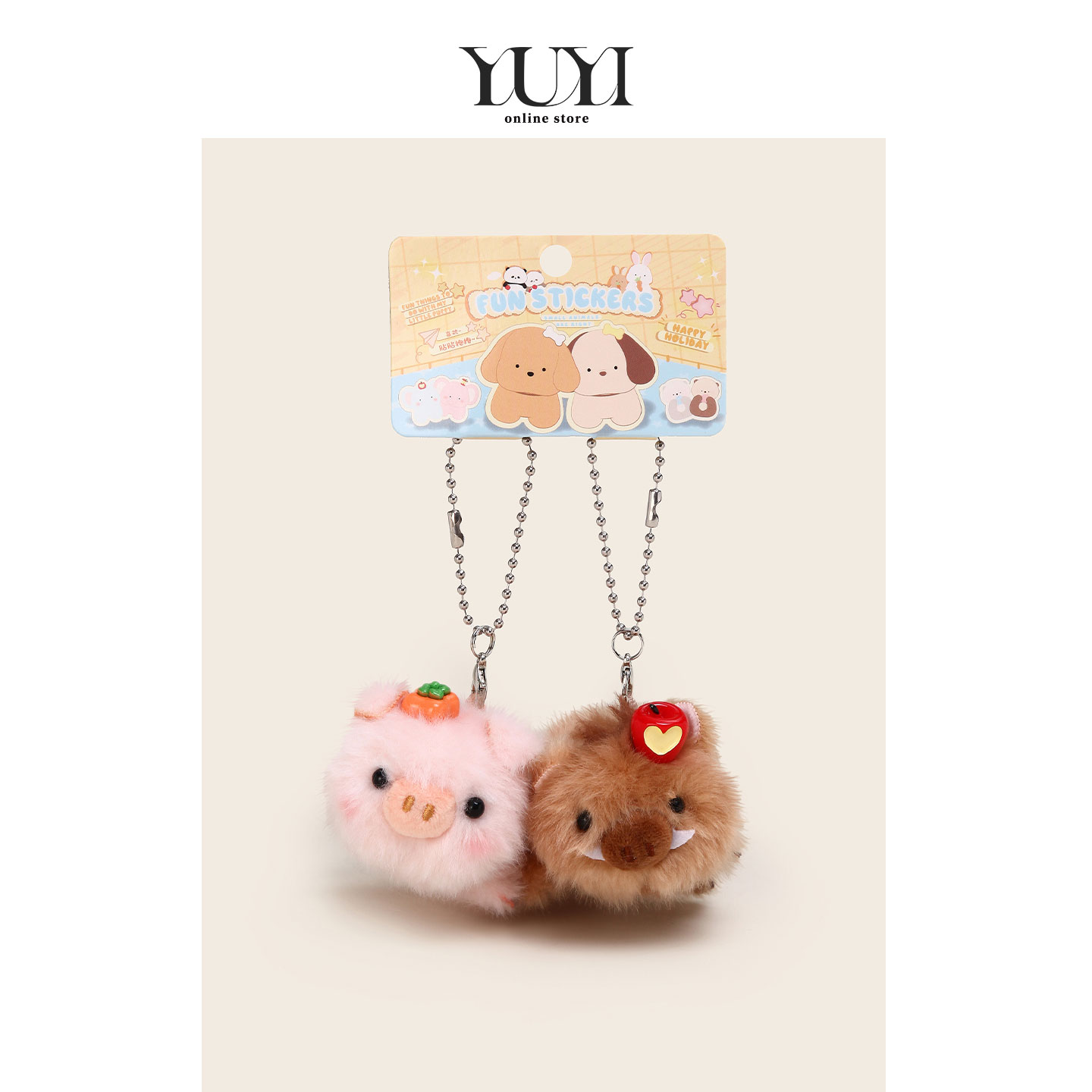 YUYI原创可爱丑萌粉色小猪磁吸双人一对情侣玩偶书包包挂件钥匙扣