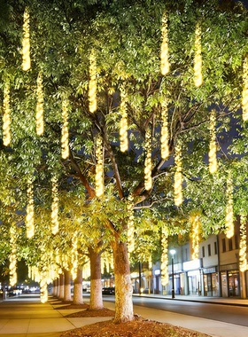 新年春节装饰灯LED流星雨鞭炮灯串户外公园防水大树挂灯亮化彩灯