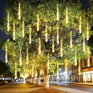 新年春节装饰灯LED流星雨鞭炮灯串户外公园防水大树挂灯亮化彩灯