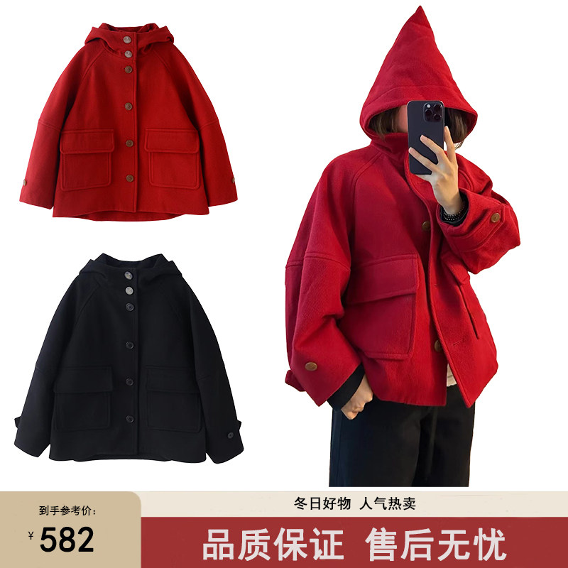 土星羊毛大衣外套卫衣宽松短款圣毛呢外套