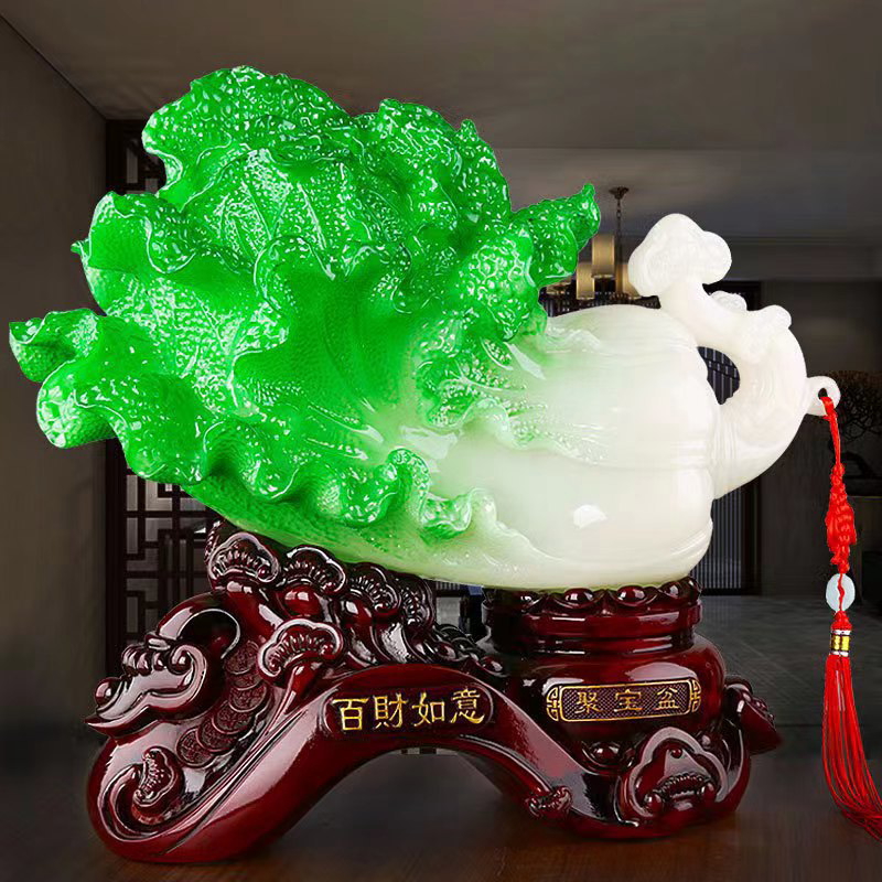 聚宝盆百财如意白菜摆件客厅酒柜办公室店铺装饰开业乔迁新居礼物