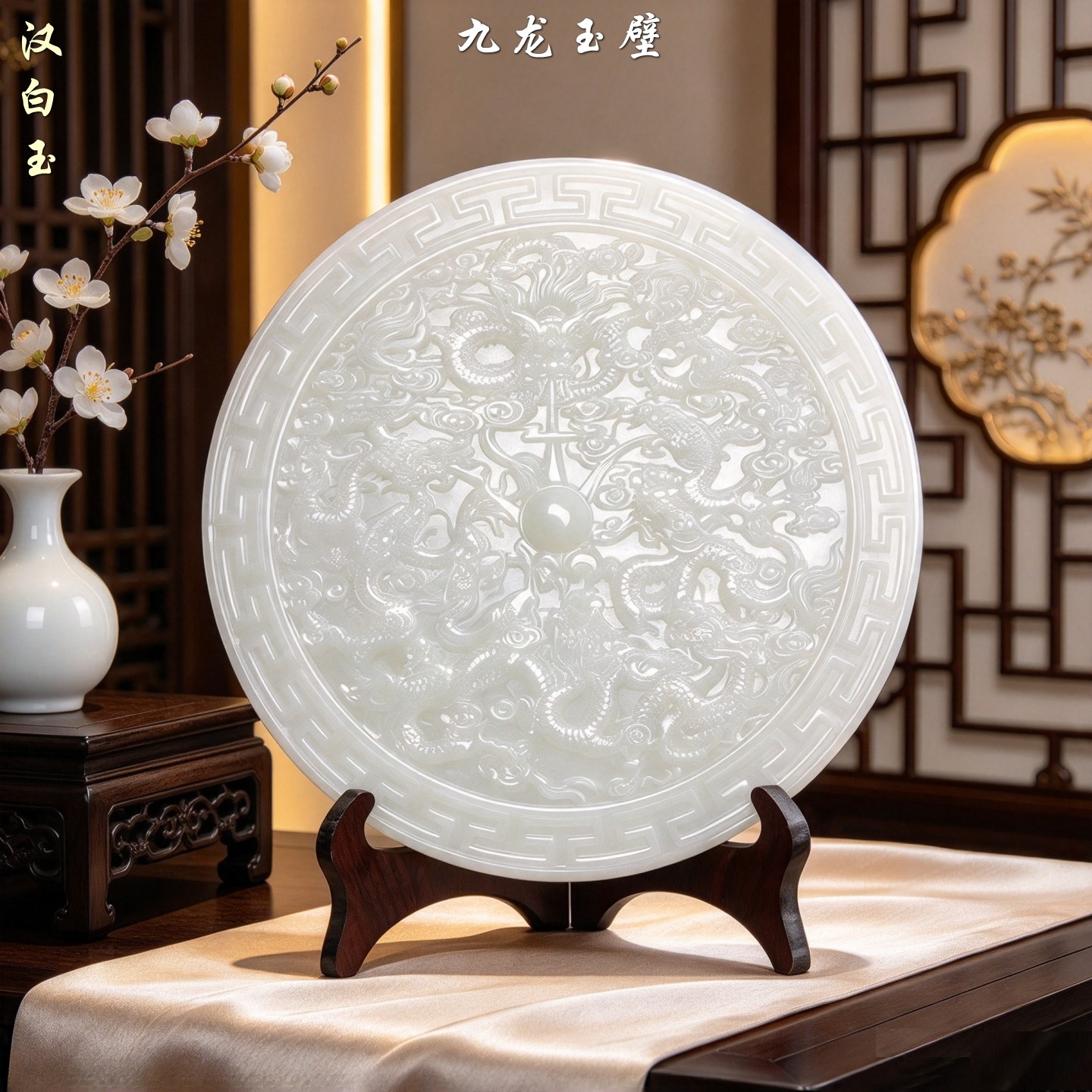天然汉白玉石九龙壁风水摆件