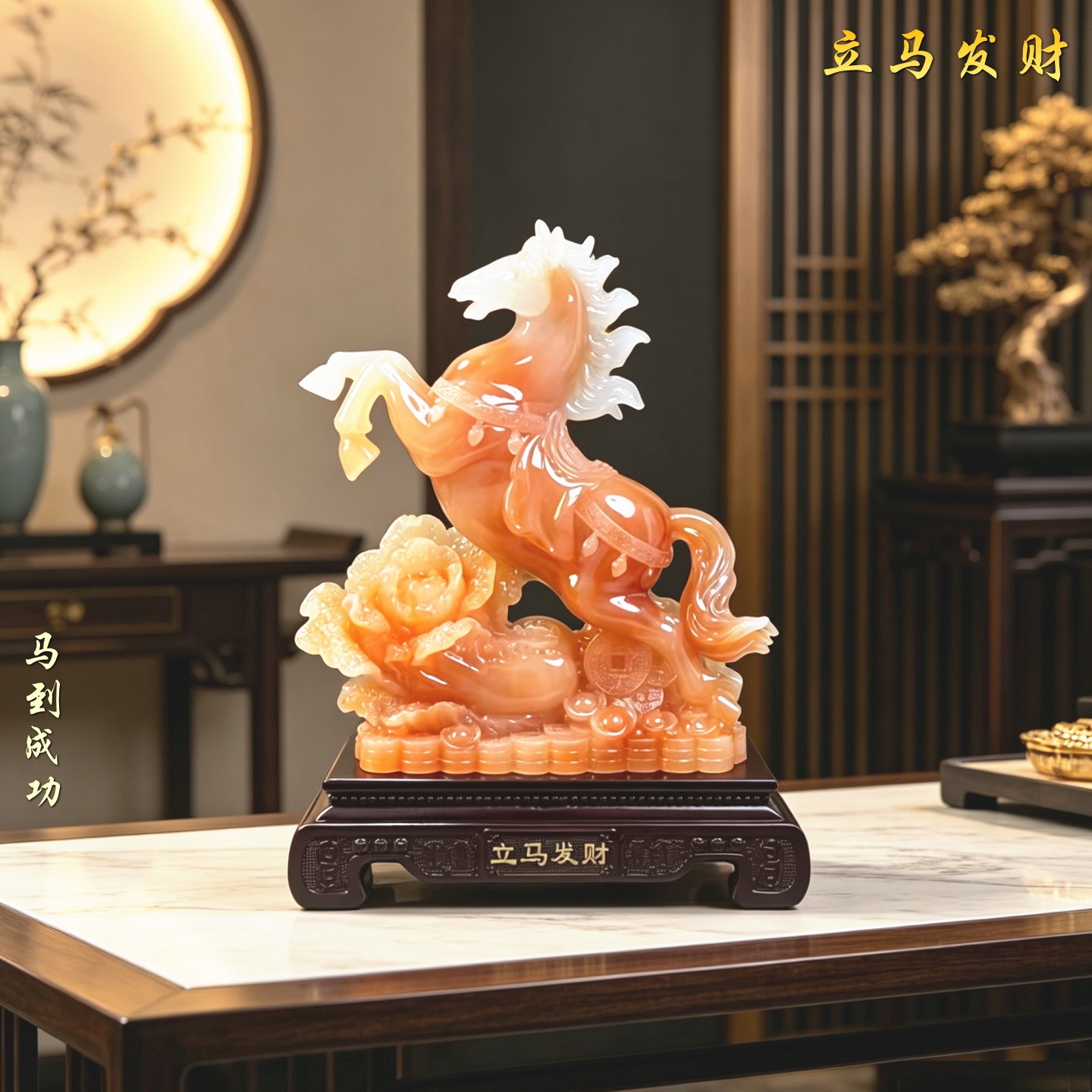 立马发财马到成功摆件仿玉工艺品图片