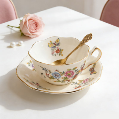英国Aynsley安斯丽东方蝴蝶系列骨瓷咖啡杯碟高档餐盘新年送礼