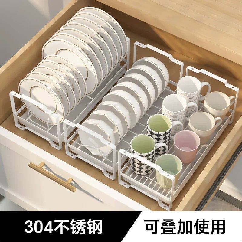 304不锈钢碗碟沥水架厨房碗盘收纳架免安装一体碗架盘子置物架子