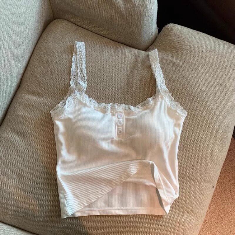 白色蕾丝带胸垫小吊带背心女夏季纯欲风内搭打底衫小个子美背上衣