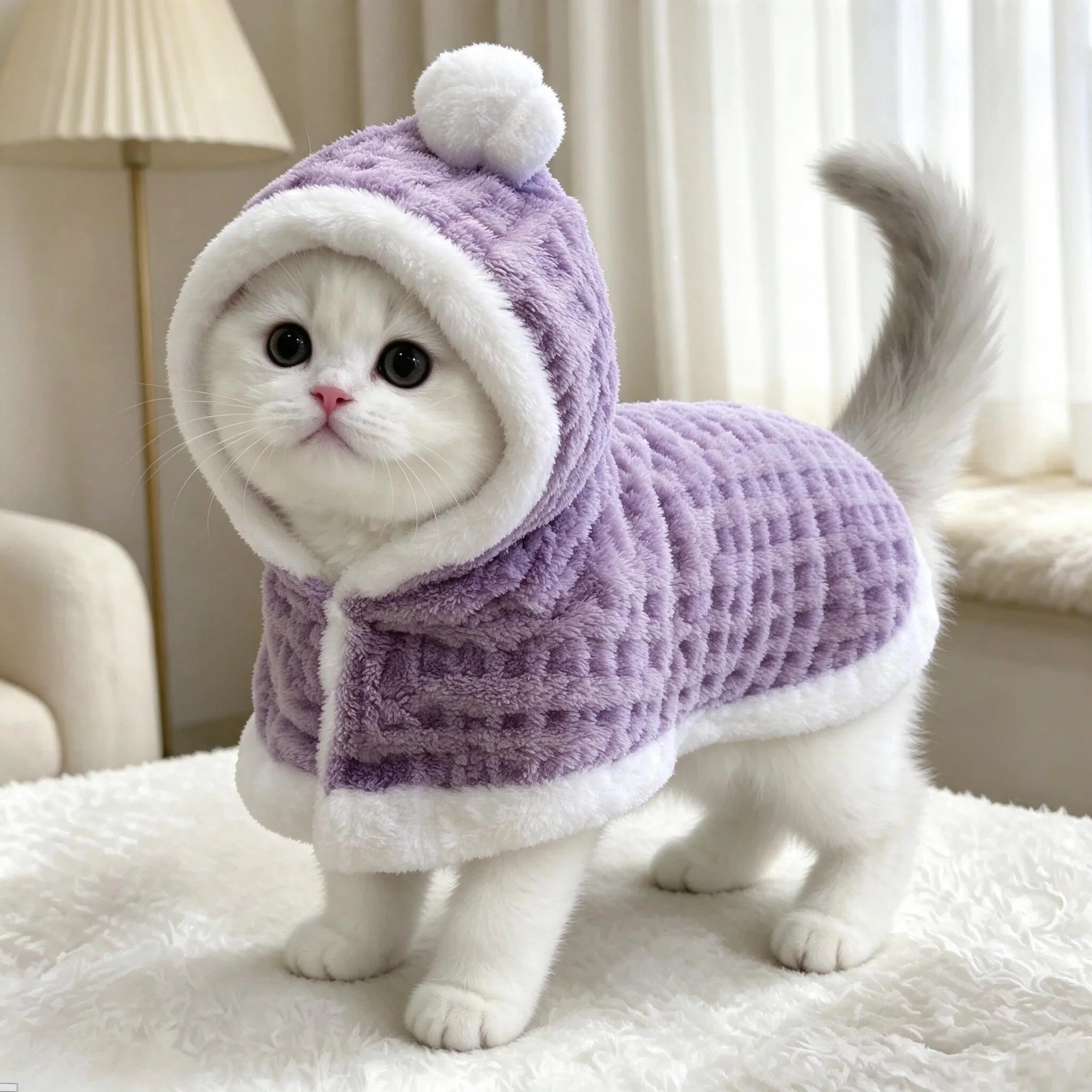 猫咪宠物衣服秋冬季小方格保暖小披风金渐层布偶橘猫加厚居家棉服
