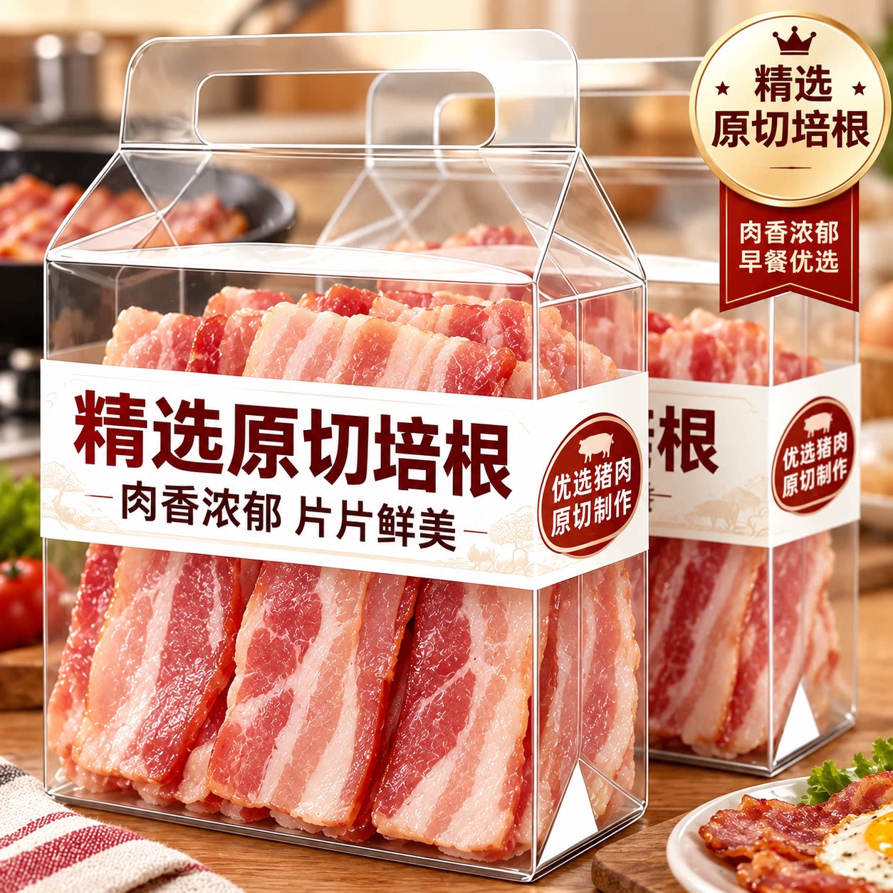 【品质甄选】原切培根烟熏厚切培根三明治肉香浓郁营养早餐旗舰店