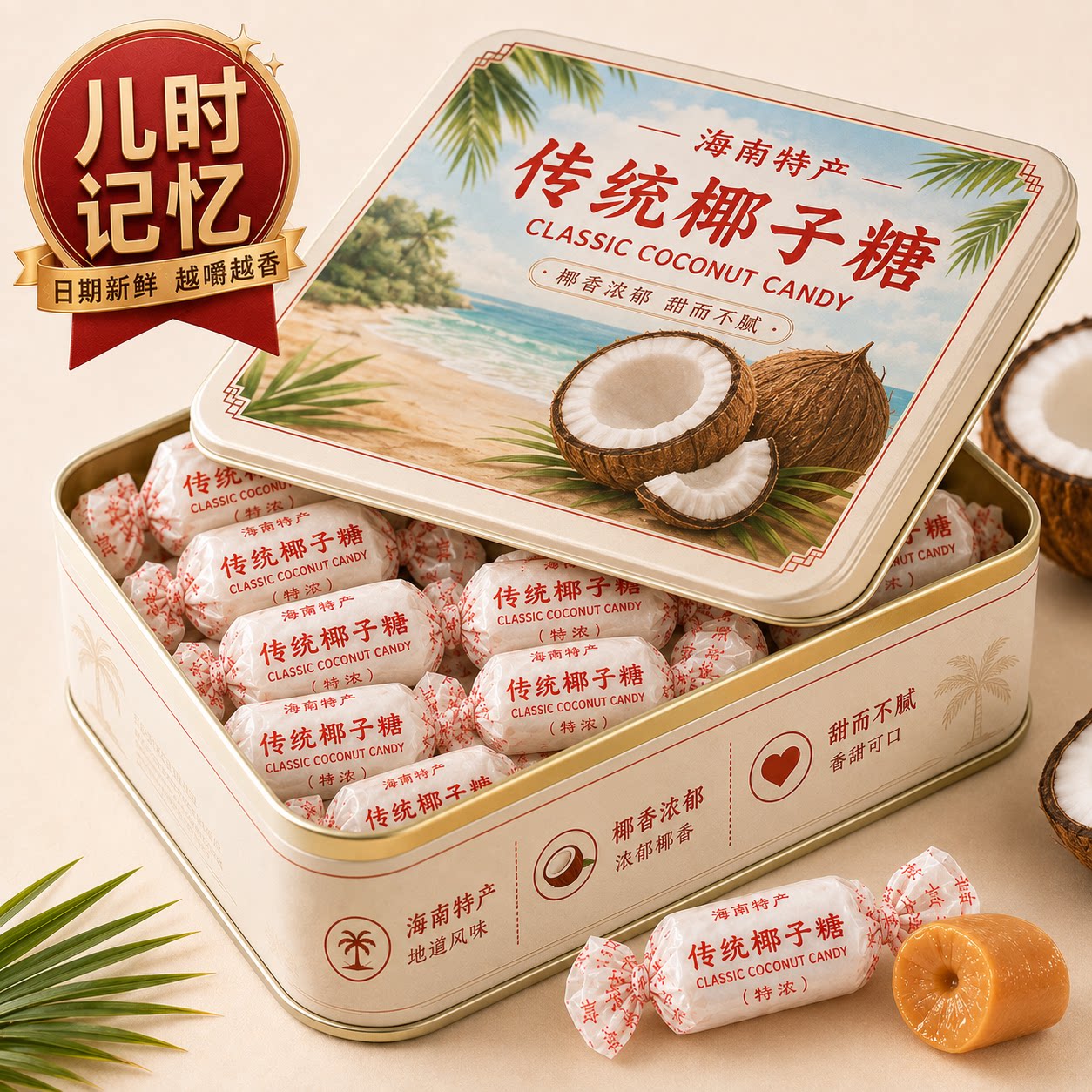 传统特浓椰子糖特制正宗海南特产椰奶糖老式硬糖水果糖果喜糖零食