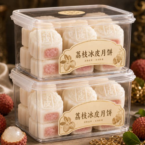 2026新款！网红爆浆荔枝冰皮月饼官方旗舰店流心中秋送礼独立包装