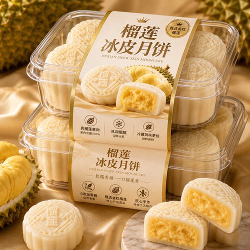 网红爆款猫山王爆浆榴莲冰皮月饼官方旗舰店流心中秋送礼独立包装