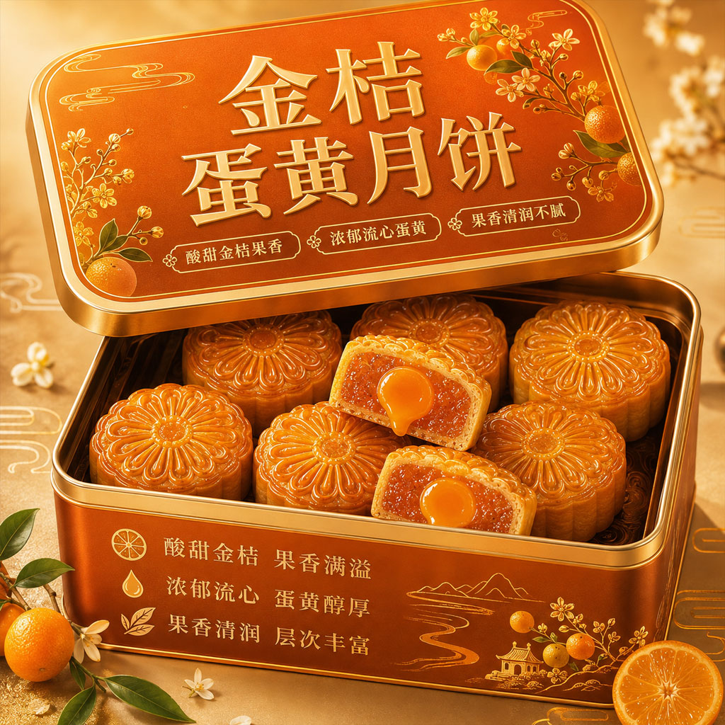 老字号金桔蛋黄月饼官方旗舰店正宗广式月饼中秋节无添加糕点零食