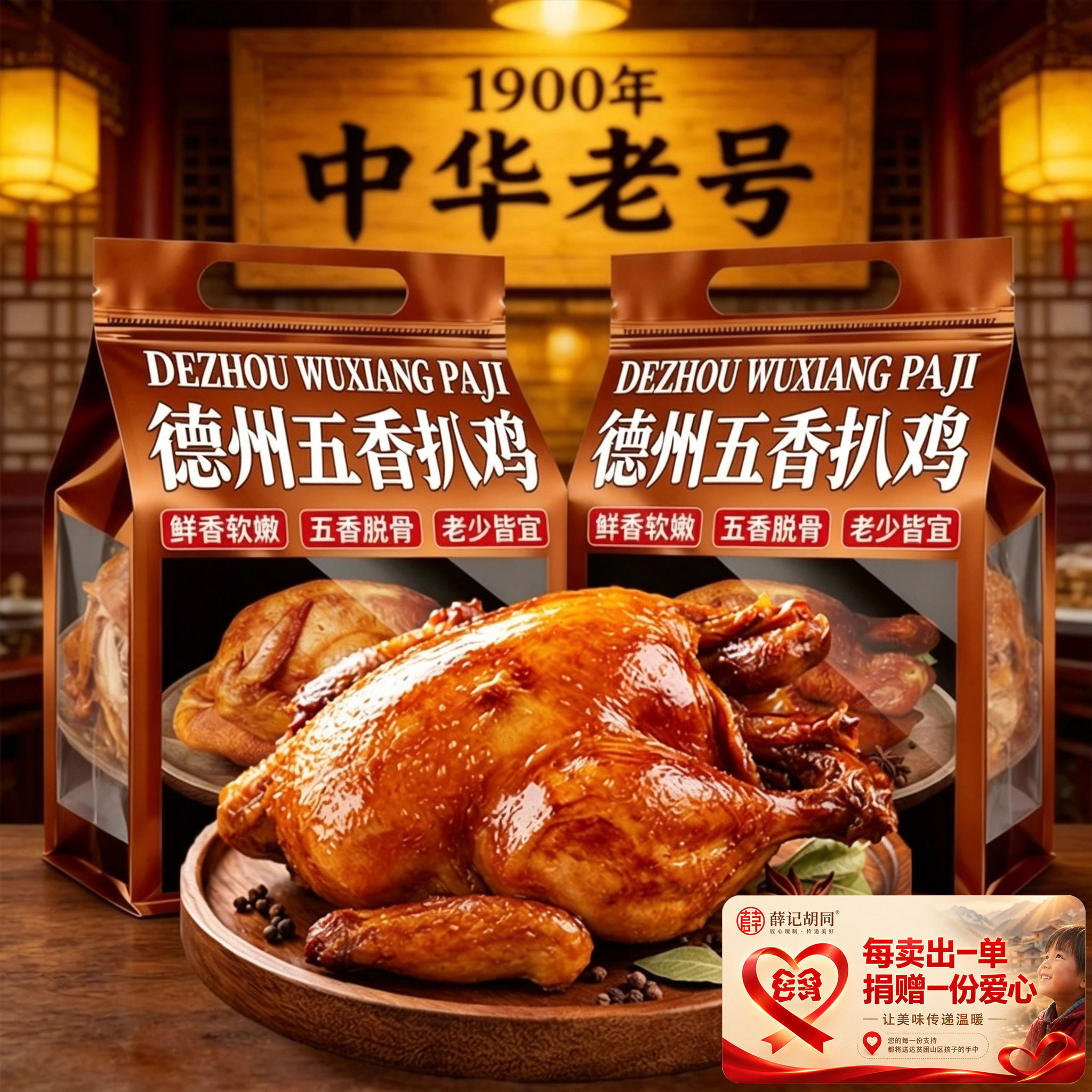 老字号！山东德州五香扒鸡官方旗舰店中华老字号真空即食烧鸡年货图片