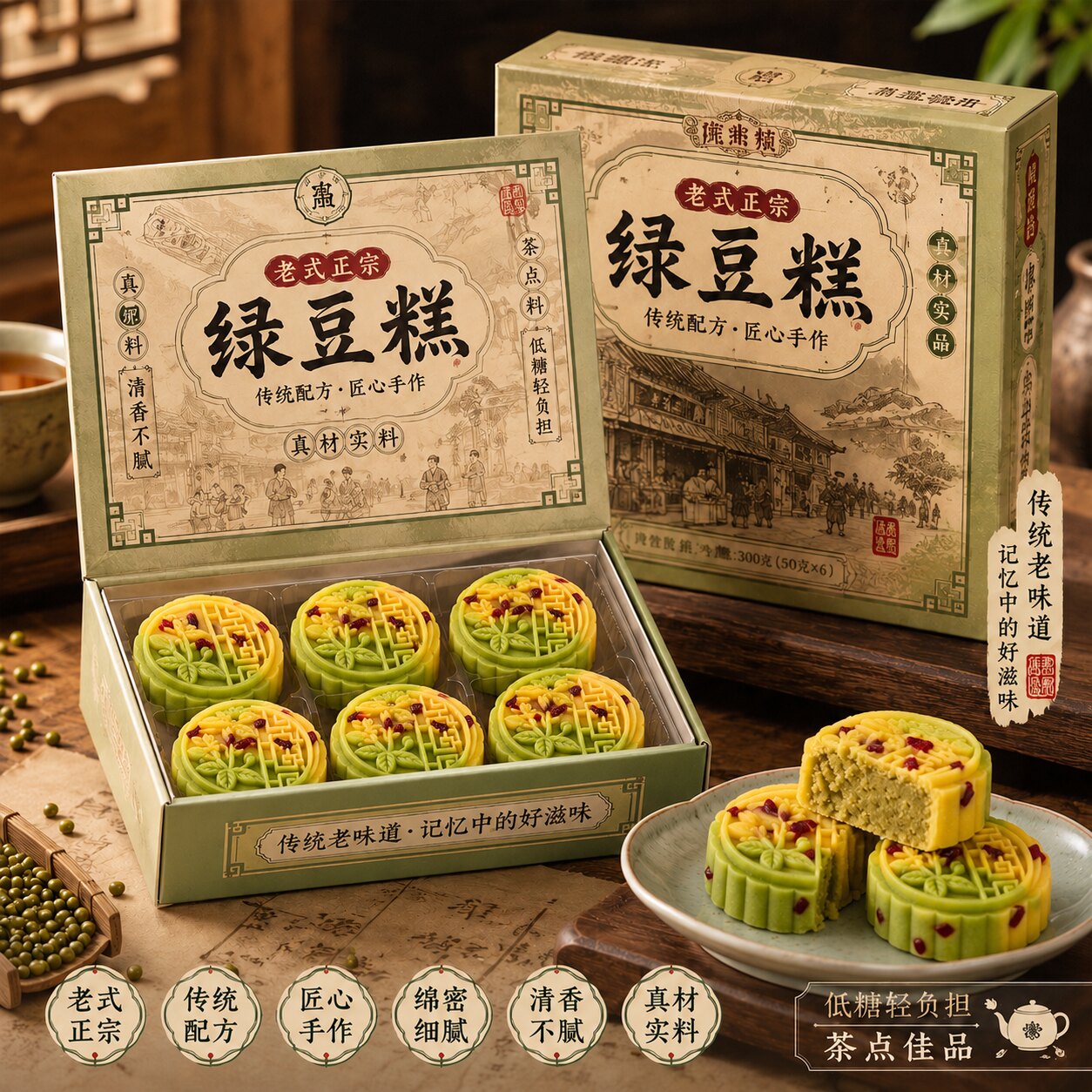 绿豆糕老式正宗官方旗舰店独立小包装传统工艺无糖无添加原味手工