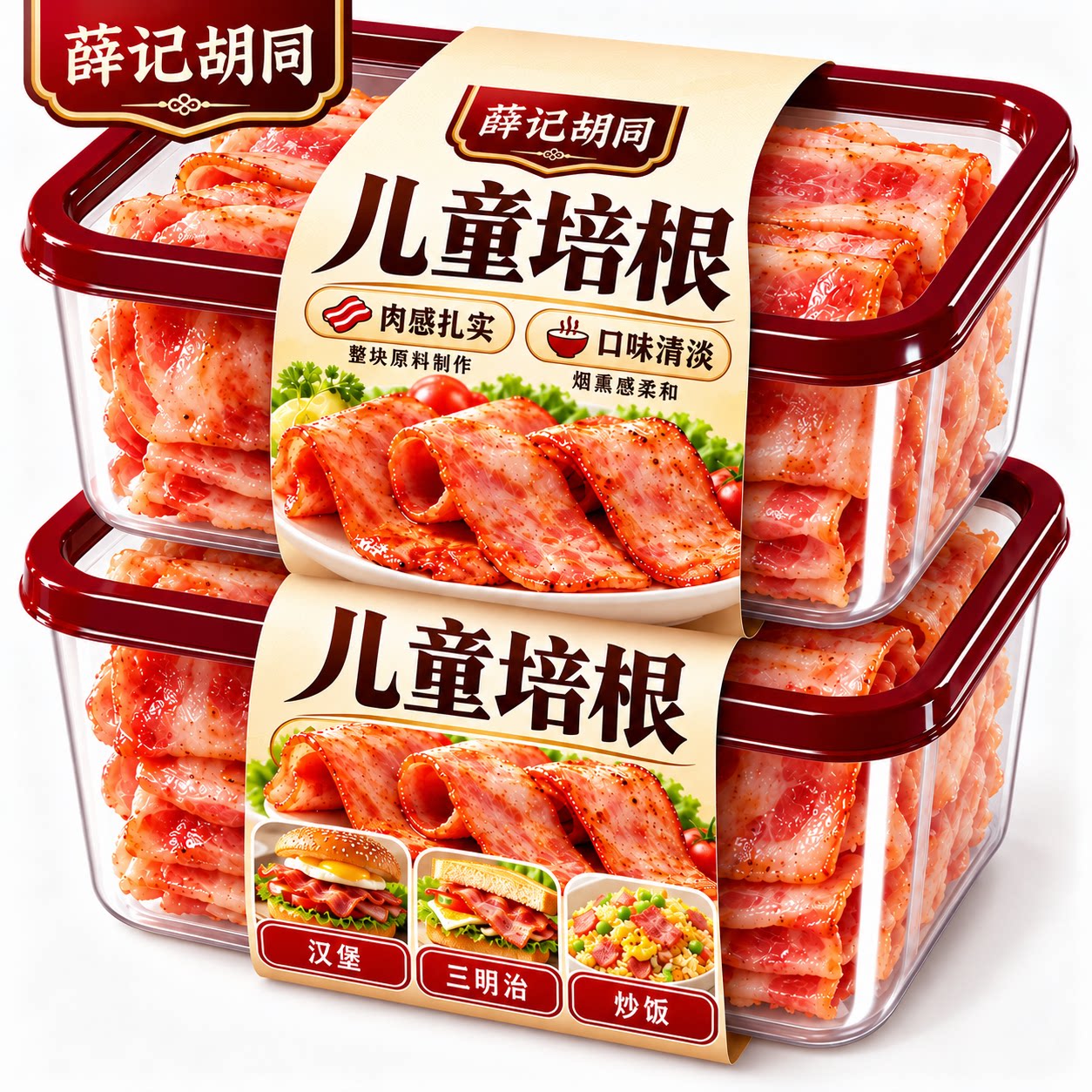 儿童培根早餐肉片家庭烹饪三明治汉堡披萨便当煎烤冷藏装食材配料