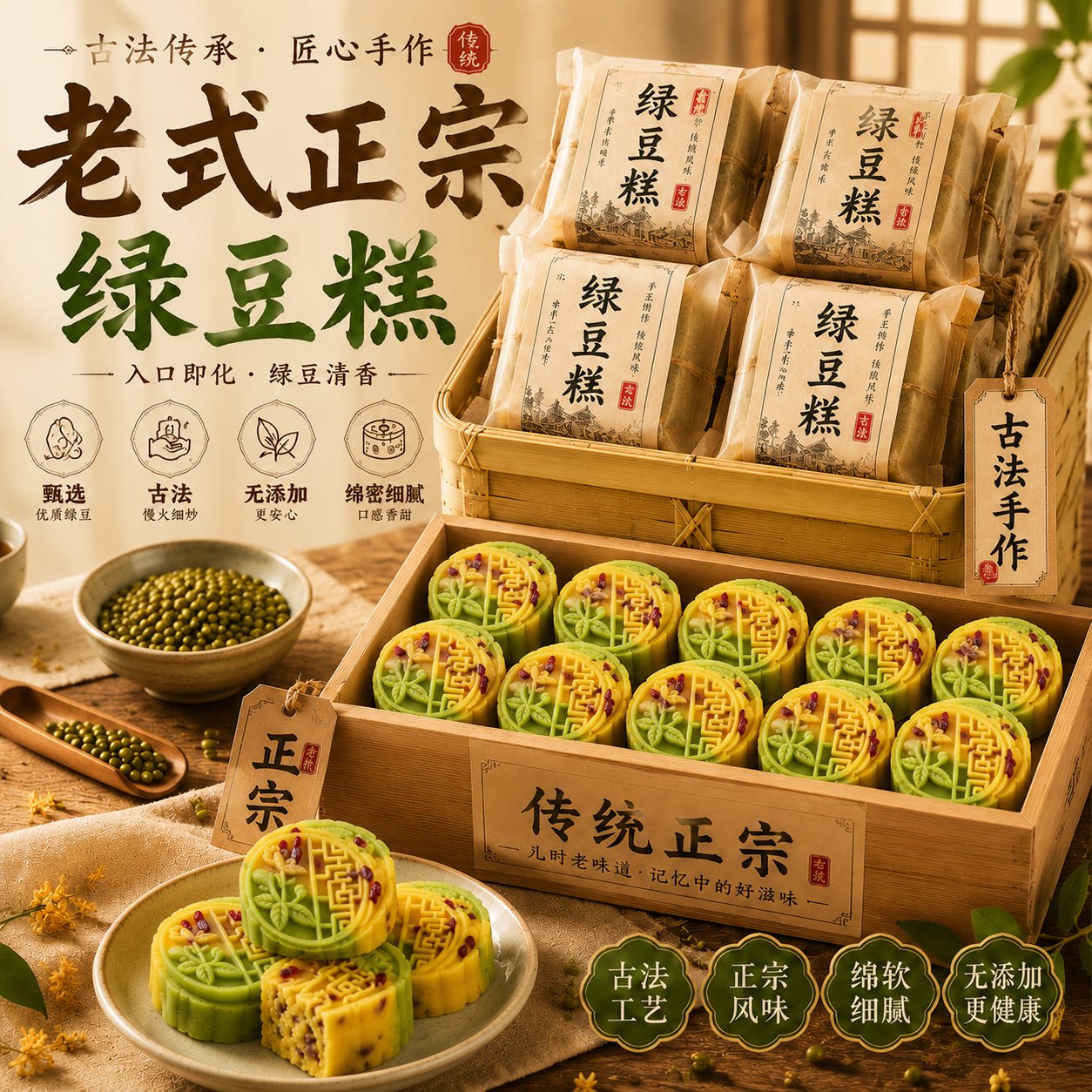绿豆糕老式正宗官方旗舰店独立小包装传统工艺无糖无添加原味手工