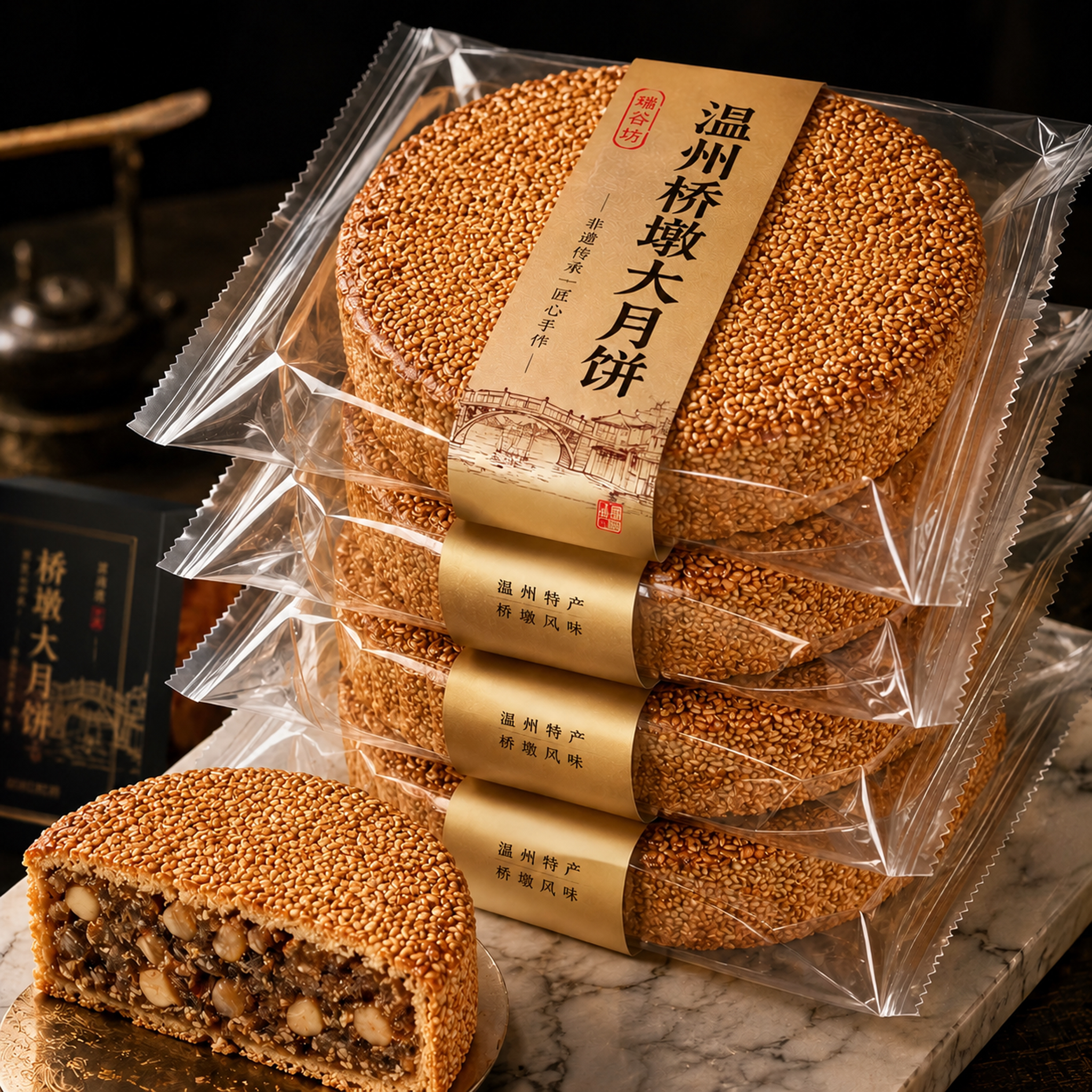 传统老式！正宗温州桥墩大月饼五仁鲜肉蛋黄肉松手工制作礼盒装