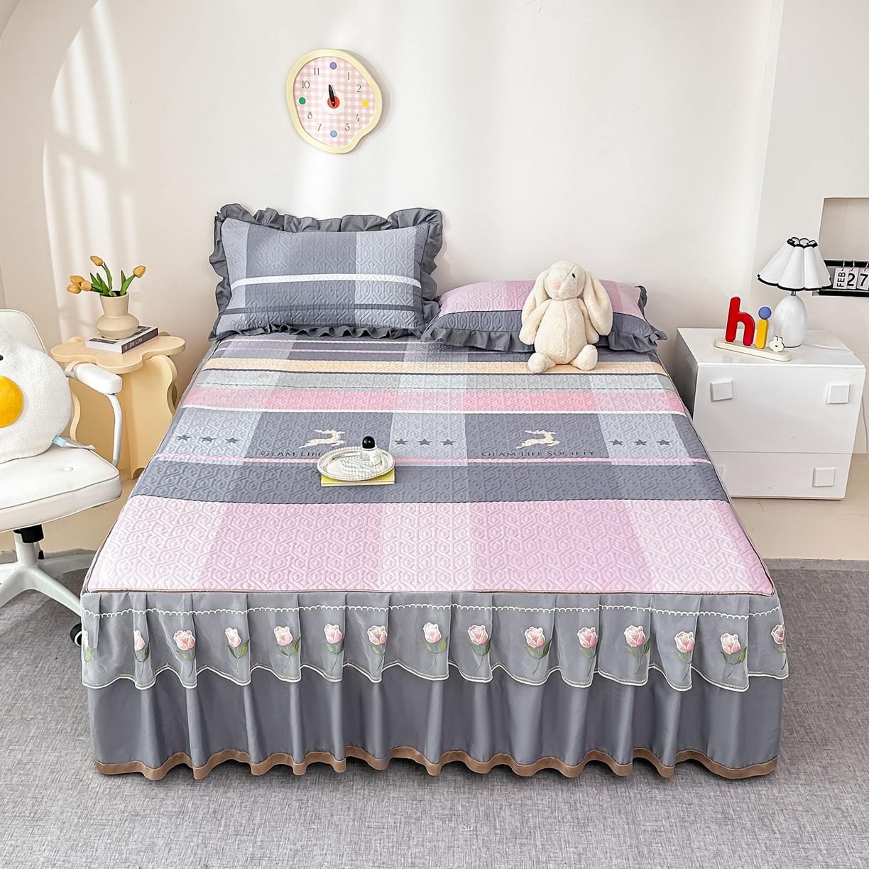 全棉夹棉床裙三件套纯棉床单件床笠下摆裙边床罩防滑床盖四季通用,床上用品,床盖,淘宝优惠券,粉丝福利购,淘宝优惠卷