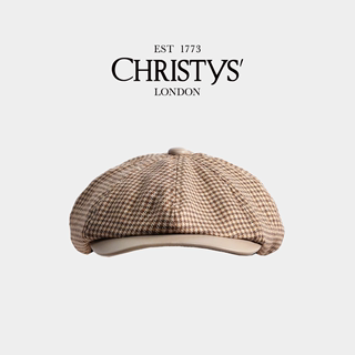 【官方正品】Christys'英国皇室品牌驼棕千鸟格BakerboyCap报童帽