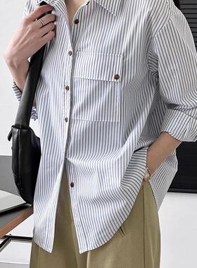 JillZoo秋季法式气质蓝色条纹衬衫设计感小众上衣JZ