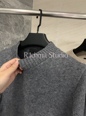 R1chma轻奢男士羊毛混纺毛衣半高领冬新款纯色男装保暖针织打底衫
