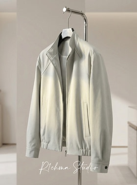 R1chma大码男装春秋外套2026新款港风cleanfit翻领极简纯色夹克衫