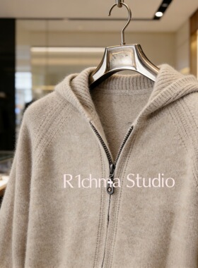 Richma男士纯羊毛拉开衫宽松连帽加厚毛衣外套休闲商务针织羊绒衣