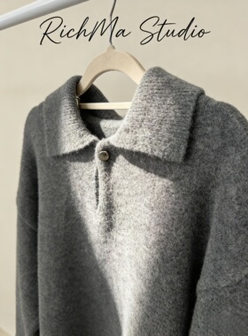 R1ch轻奢老钱风绵羊毛衣纯色男女商场同款冬季男装新款polo针织衫