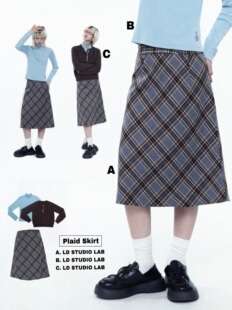 LDSTUDIOLAB原创 日系复古老钱少女直筒格纹半身中裙女小个子秋冬