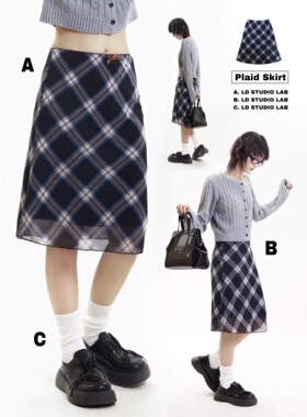 LDSTUDIOLAB原创 日系复古老钱少女直筒格纹半身中裙女小个子春夏