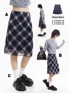 LDSTUDIOLAB原创 日系复古老钱少女直筒格纹半身中裙女小个子春夏