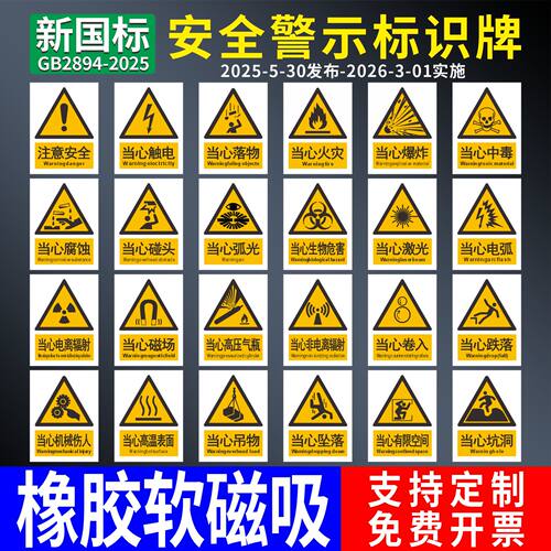 2026年新国标安全标识牌警告库房提指示磁吸式标志签工厂车间定制