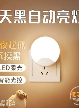 智能夜光灯晚上自动亮光控灯天黑即亮插电式人体感应灯卧室小夜灯