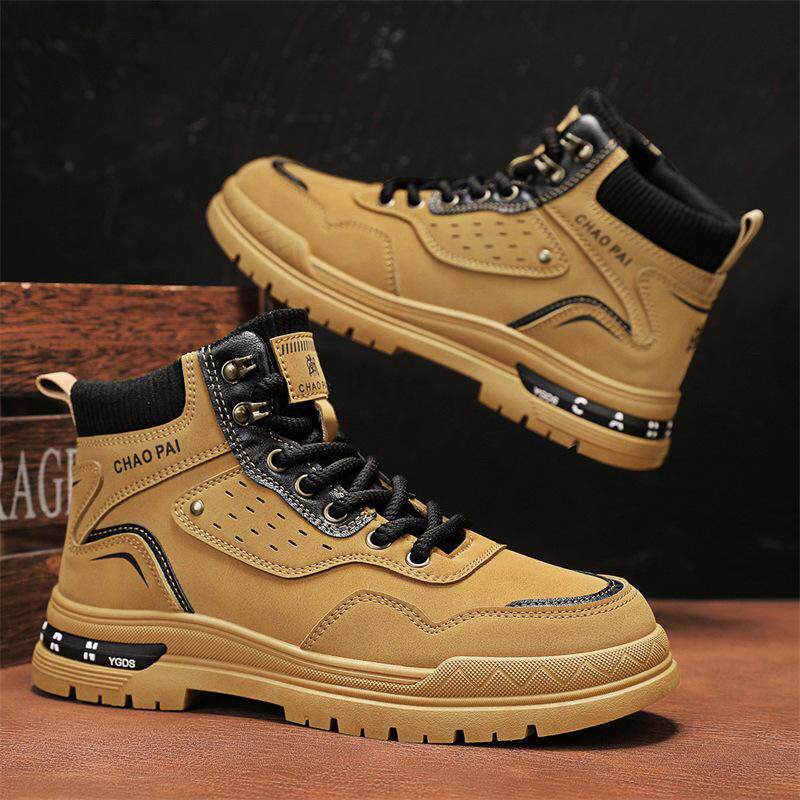 新款夏季潮流耐磨防滑球鞋男士高帮运动鞋子透气工装户外短靴男生