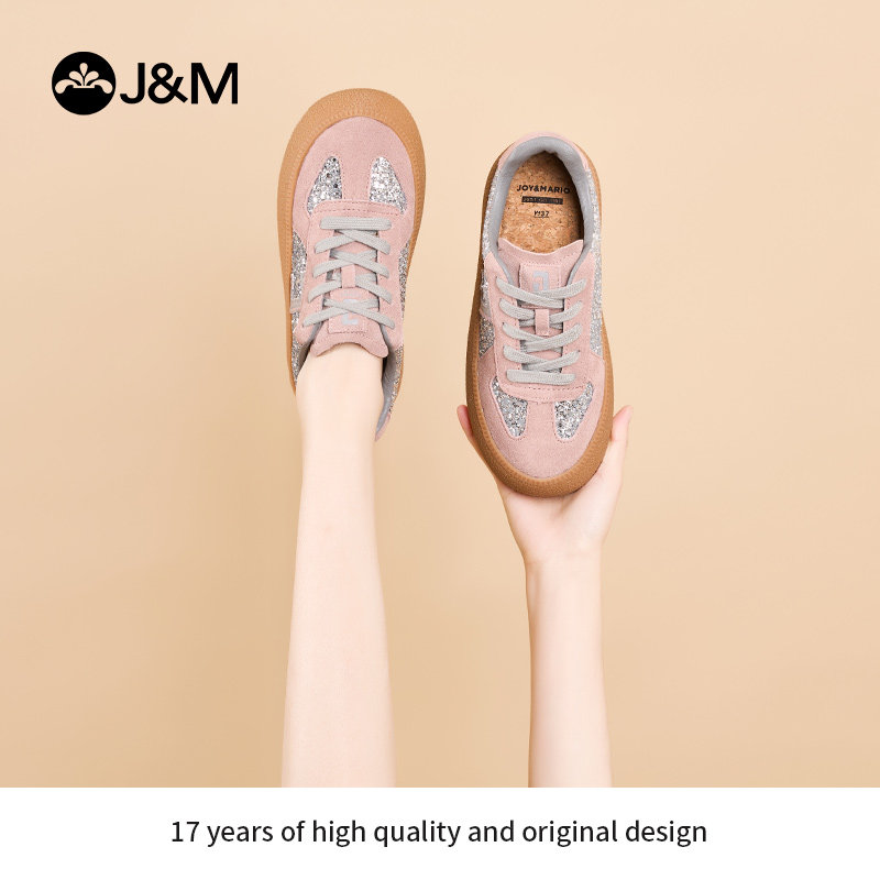 快乐玛丽德训鞋女2025春季新款厚底板鞋低帮运动亮片时尚休闲鞋