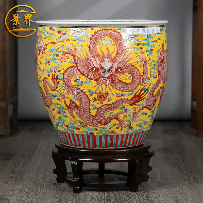景德镇手绘龙纹陶瓷大号金鱼缸客厅书画缸庭院养乌龟睡莲盆荷花缸