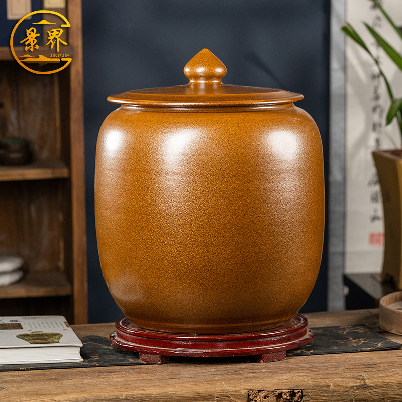 景德镇陶瓷米缸油缸面粉桶带盖家用20/30/50斤防潮密封茶叶储物罐