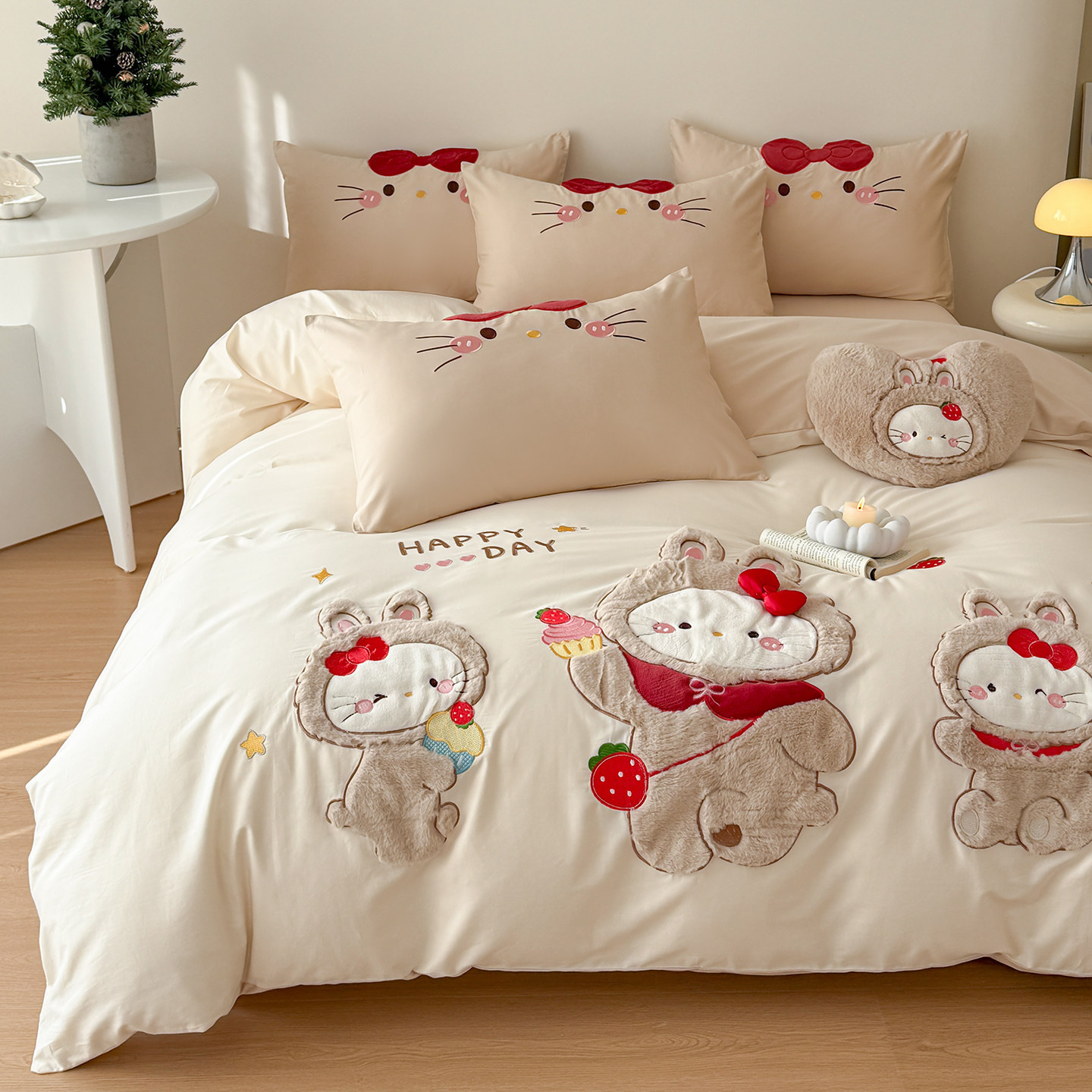 巨好看四件套春夏新品100支长绒棉纯棉贡缎刺绣四件套喵小姐可爱,床上用品,床品套件/四件套/多件套,淘宝优惠券,粉丝福利购,淘宝优惠卷