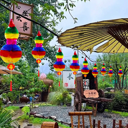 五月节端午节水晶葫芦招财灯笼七彩苹果挂件五彩色塑料纸装饰