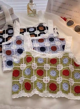 Aico短款复古小众重工刺绣无袖针织吊带针织马甲背心女新款设计感