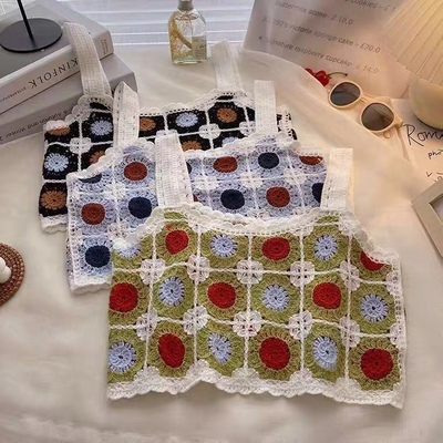 Aico短款复古小众重工刺绣无袖针织吊带针织马甲背心女新款设计感