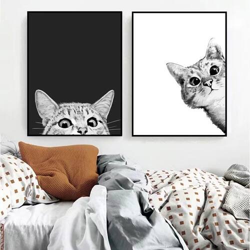 简约可爱猫咪卧室客厅挂画
