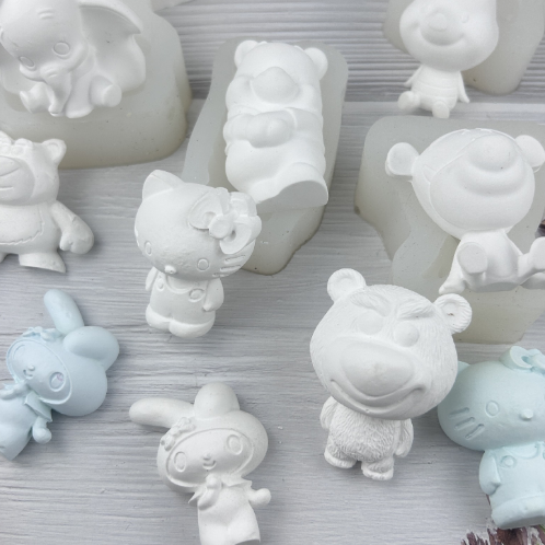 卡通2D跳跳虎熊3D立体小猪小象硅胶模具diy手工皂香薰蜡烛模