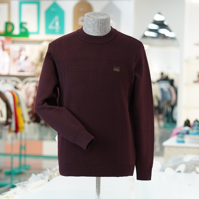 冬季厚款加绒保暖男士毛衣内搭中老年时尚长袖中领条纹针织打底衫