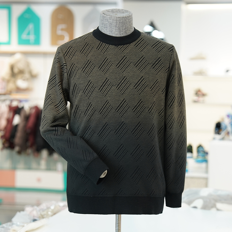 圆领毛衣男士针织衫加厚奥利绒保暖秋冬款渐变休闲百搭卫衣套头衫